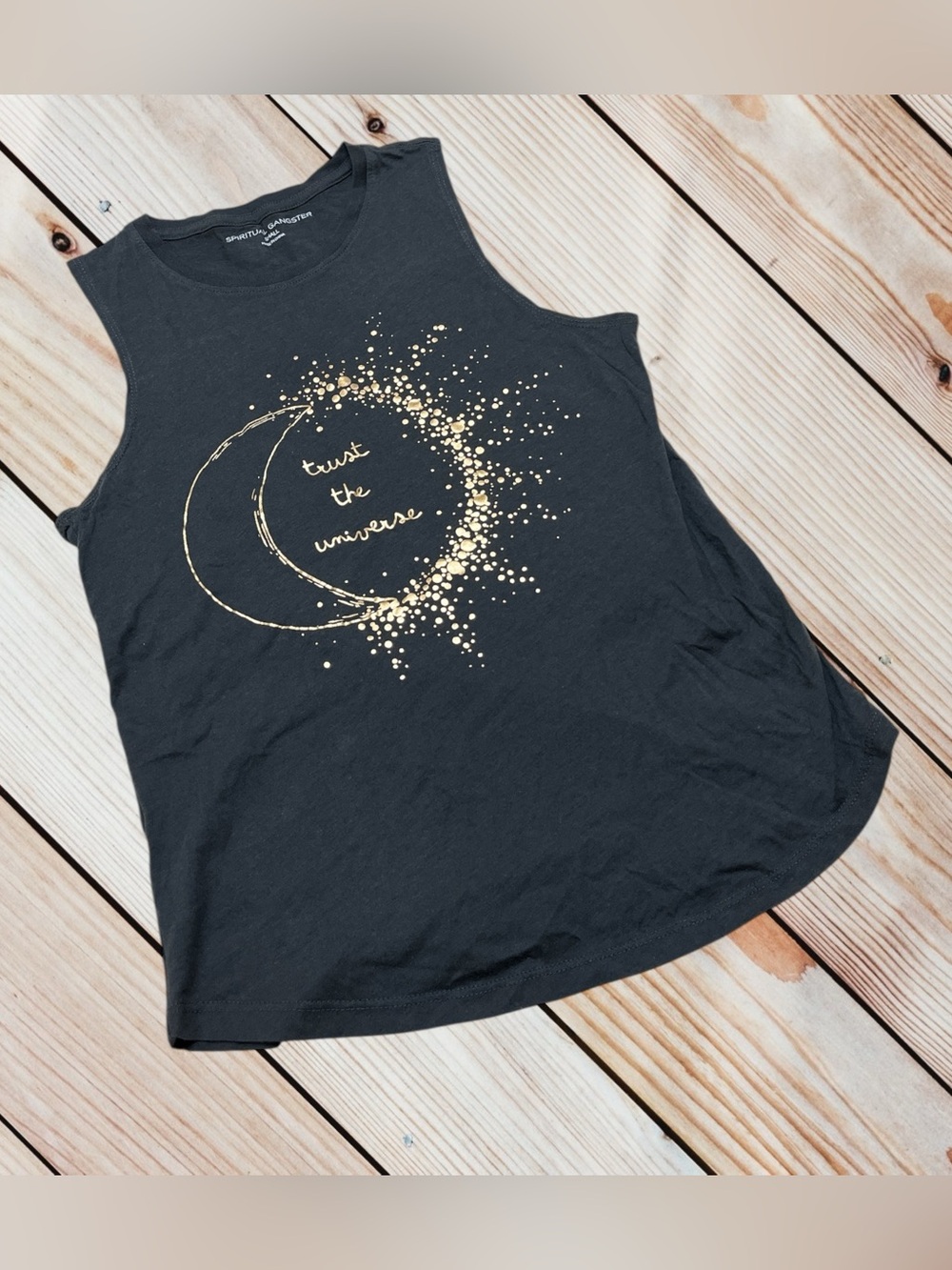 Spiritual Gangster S vintage black Trust The Universe muscle tank - Picture 2 of 12